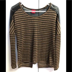 Women’s top with partial sheer black sleeves